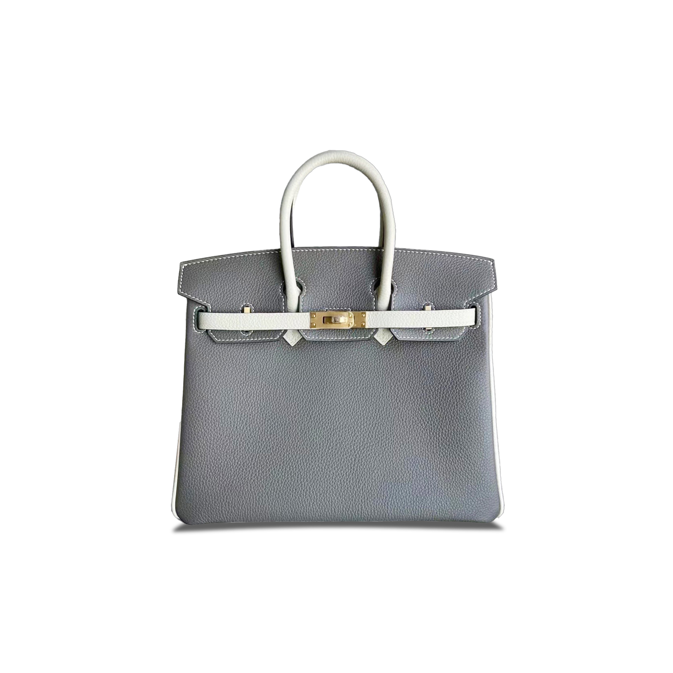 HERMES BIRKIN 30 TOGO LEATHER PEWTER GREY AND MILKSHAKE WHITE GOLD BUCKLE BAG 3587780418 (30*23*15cm)